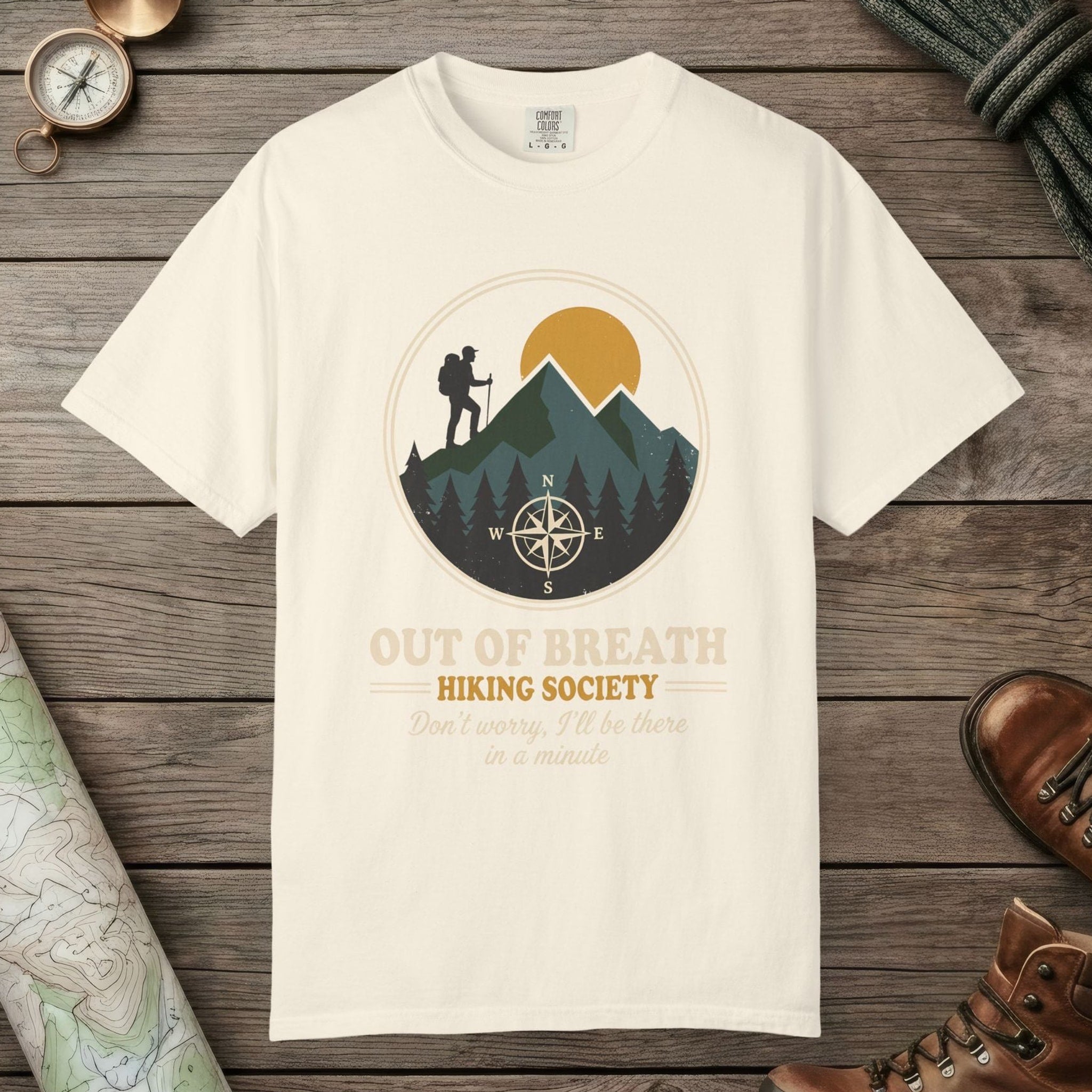 Ivory color unisex graphic t-shirt with "Out Of Breath" design