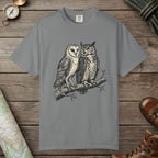 Grey color unisex graphic t-shirt with "Owl Spirit" design