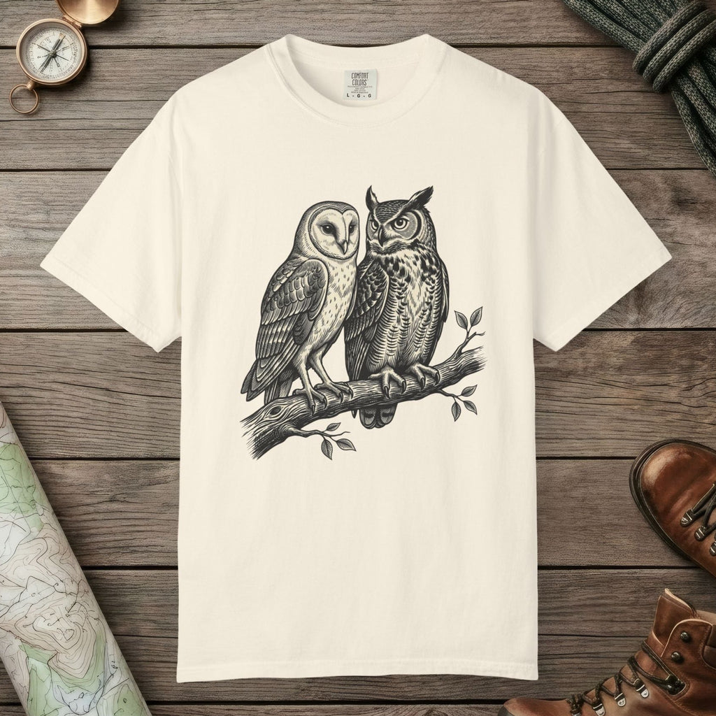 Ivory color unisex graphic t-shirt with "Owl Spirit" design