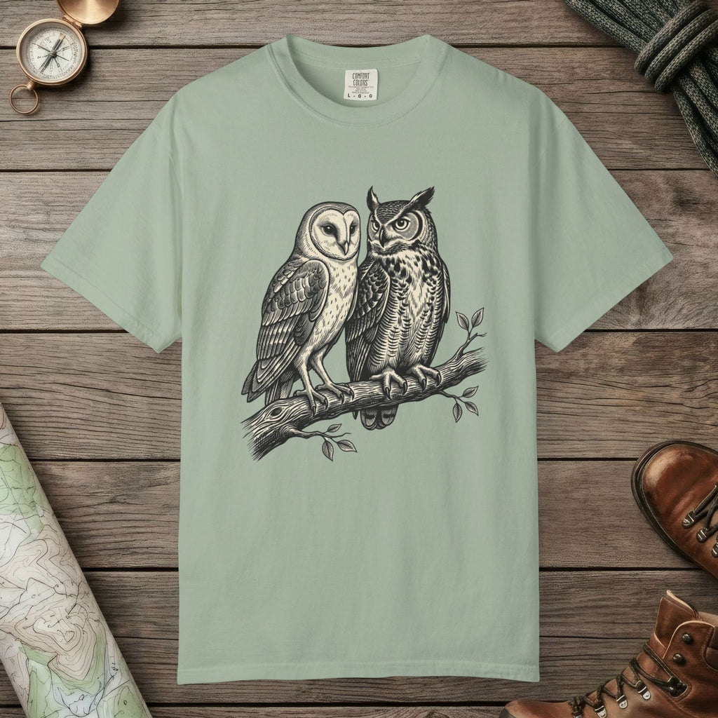 Bay color unisex graphic t-shirt with "Owl Spirit" design