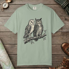 Bay color unisex graphic t-shirt with "Owl Spirit" design