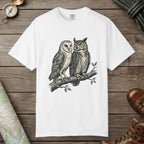 White color unisex graphic t-shirt with "Owl Spirit" design