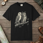 Black color unisex graphic t-shirt with "Owl Spirit" design