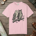 Blossom color unisex graphic t-shirt with "Owl Spirit" design