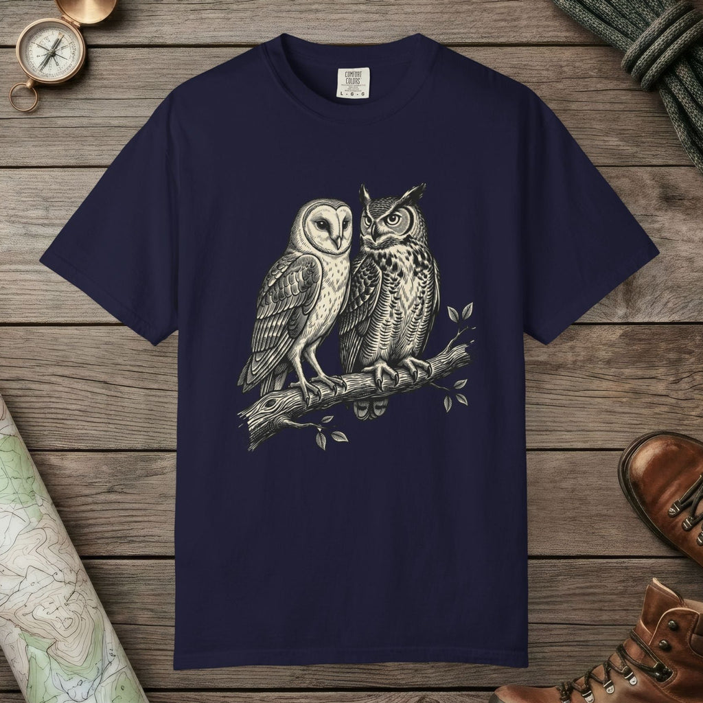 True Navy color unisex graphic t-shirt with "Owl Spirit" design