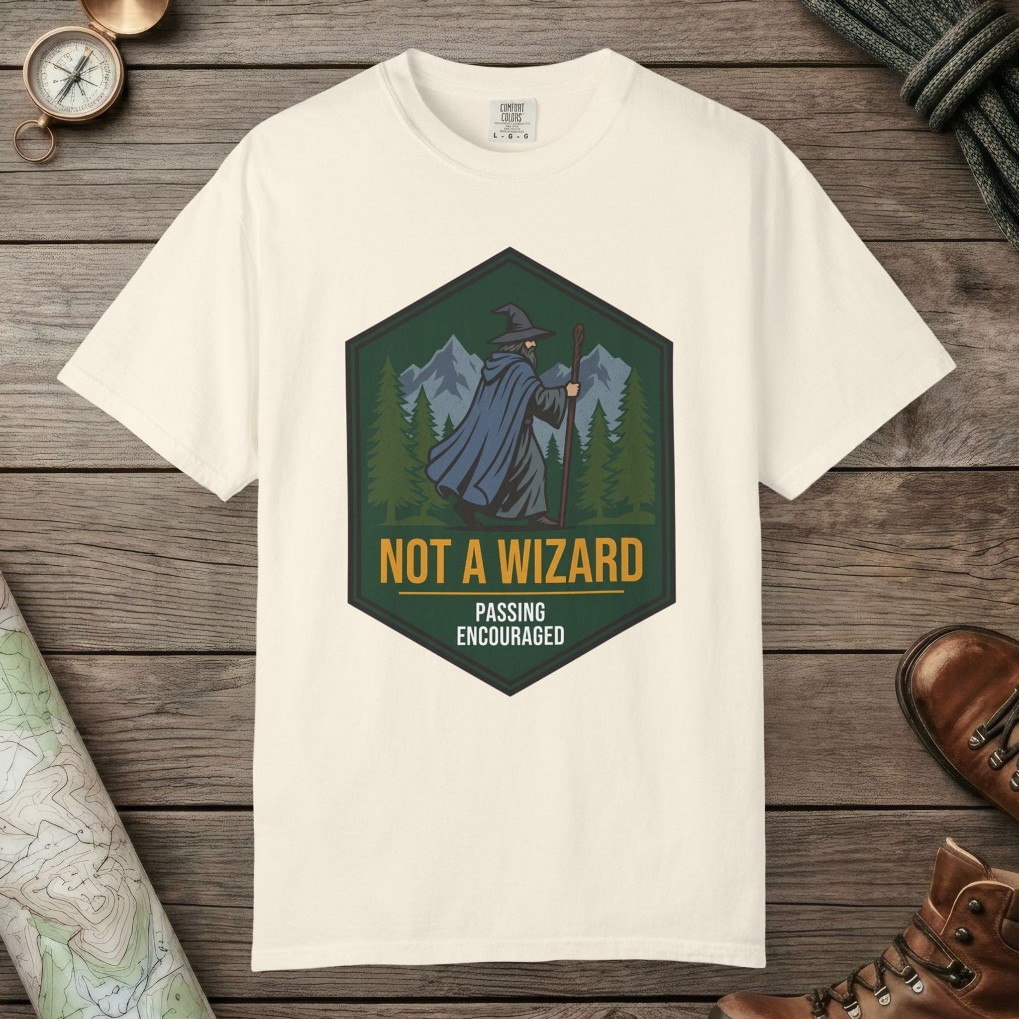 Ivory color unisex graphic t-shirt with "Passing Encouraged" design
