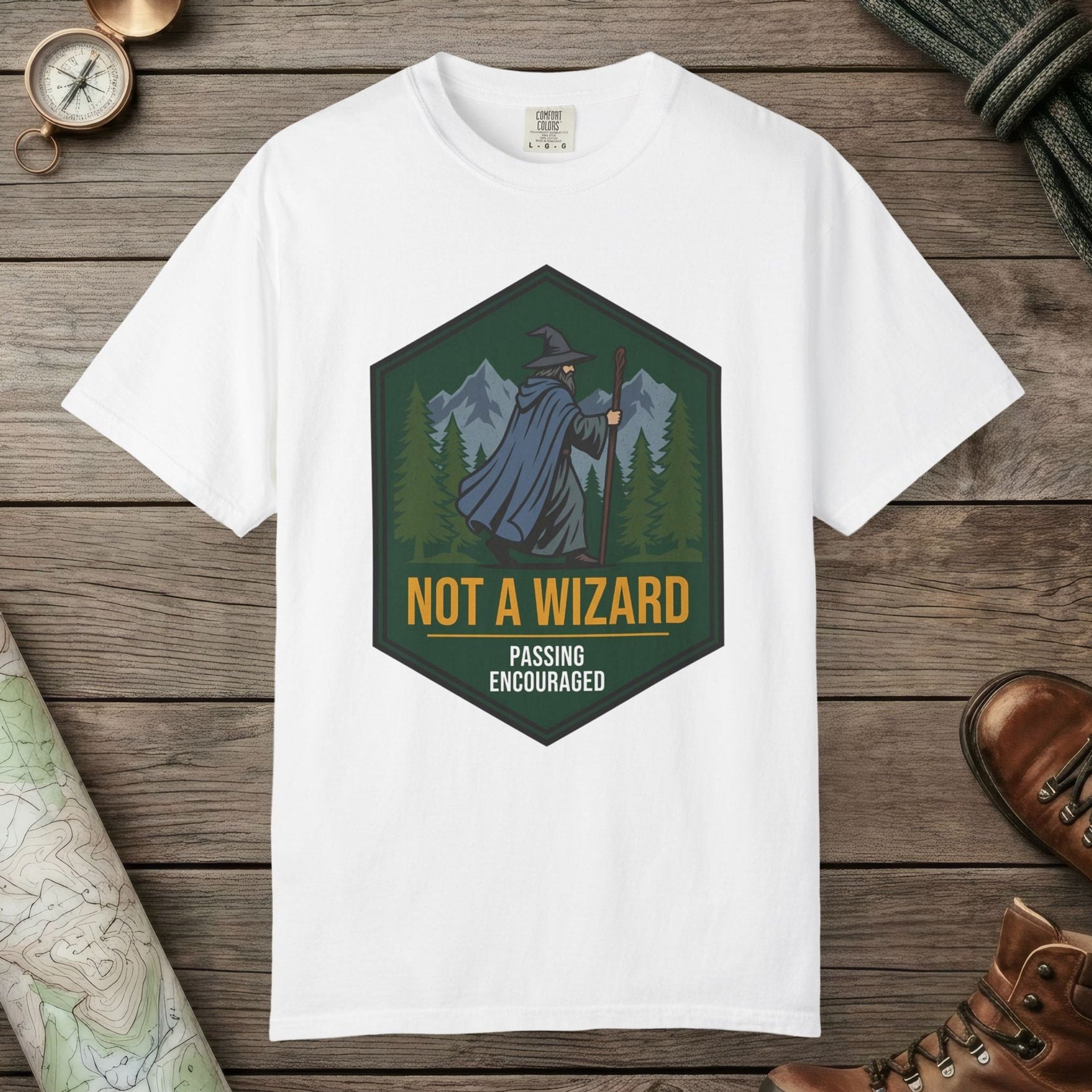 White color unisex graphic t-shirt with "Passing Encouraged" design