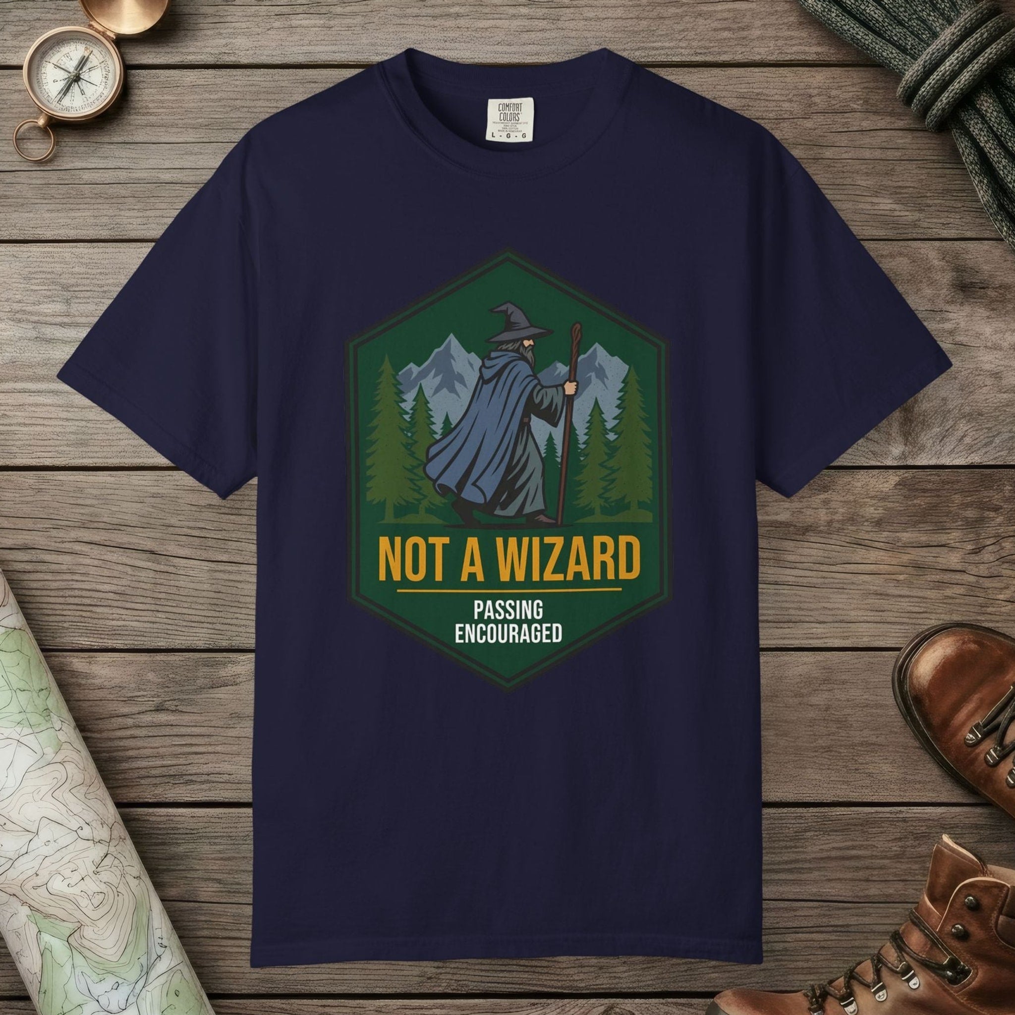 True Navy color unisex graphic t-shirt with "Passing Encouraged" design