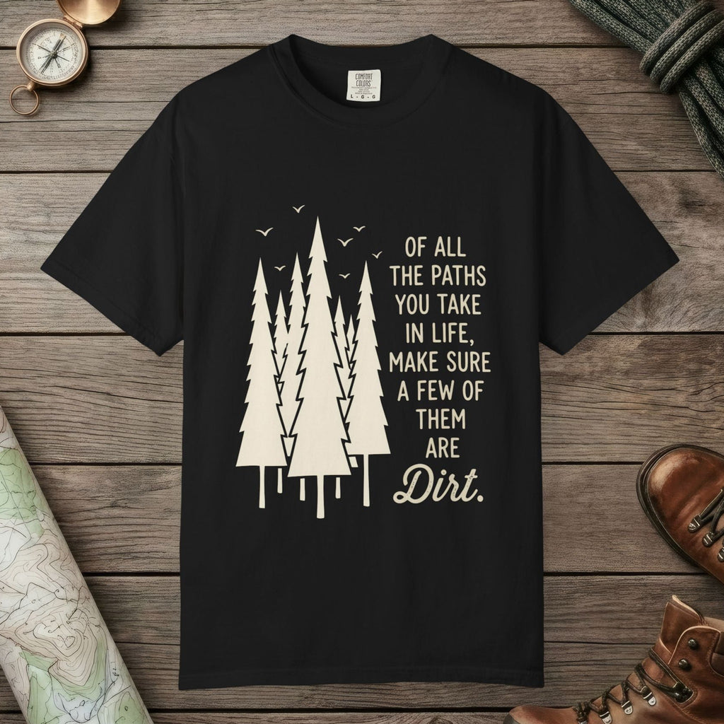 Black color unisex graphic t-shirt with "Paths In Life" design