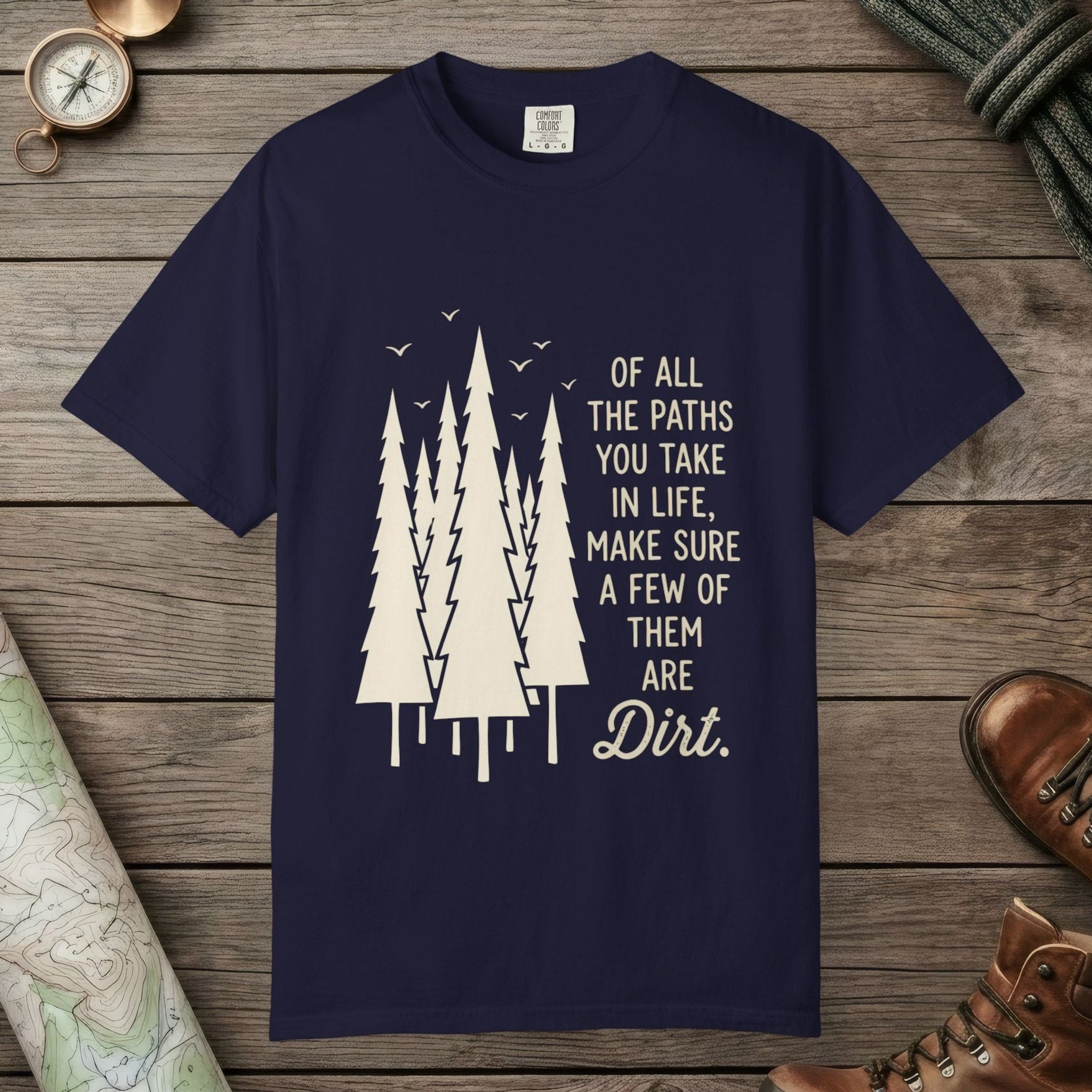 True Navy color unisex graphic t-shirt with "Paths In Life" design