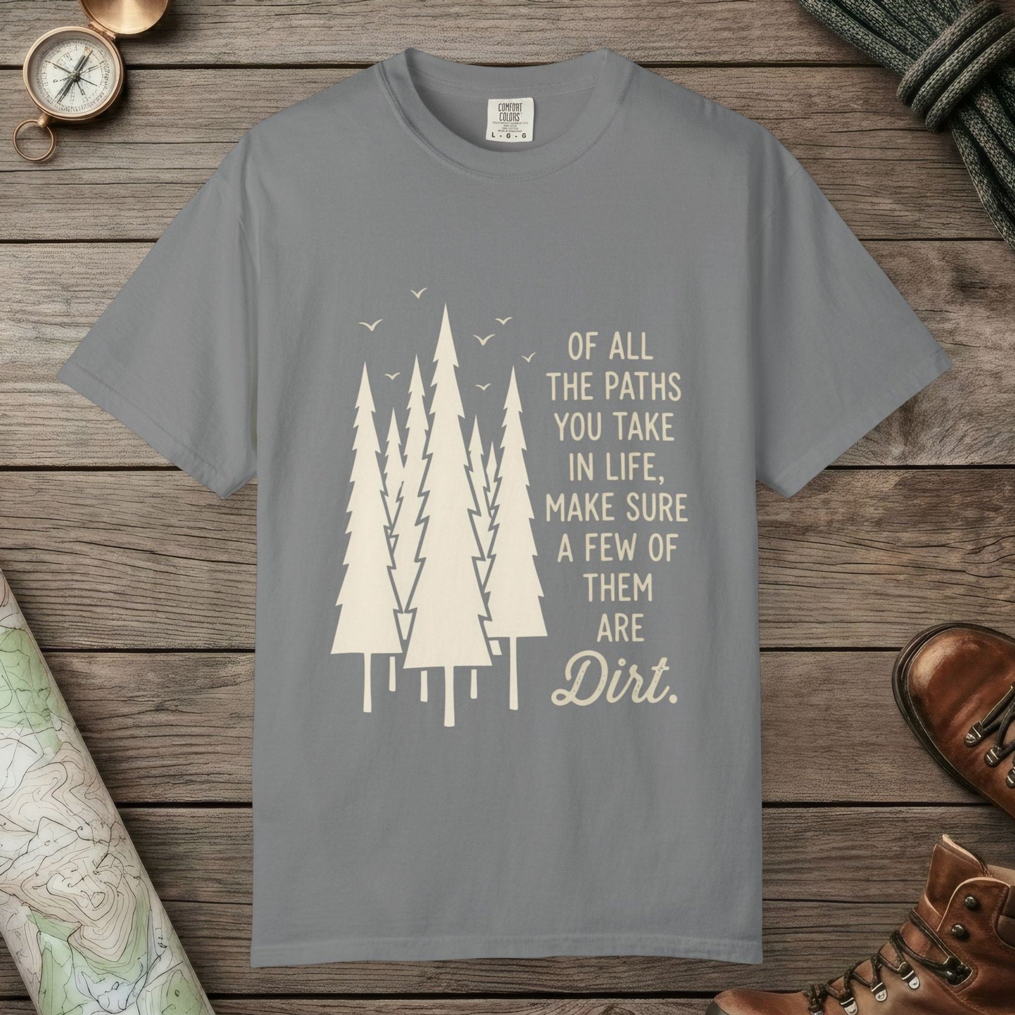 Grey color unisex graphic t-shirt with "Paths In Life" design
