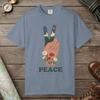 Blue Jean color unisex graphic t-shirt with "Peace Love The Land" design