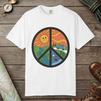 White color unisex graphic t-shirt with "Peace Nature" design