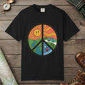 Black color unisex graphic t-shirt with "Peace Nature" design