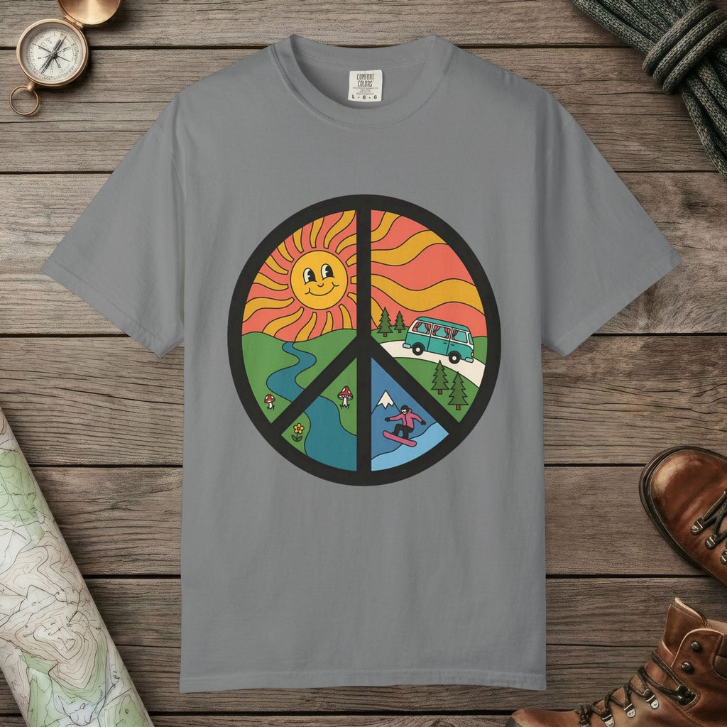 Grey color unisex graphic t-shirt with "Peace Nature" design