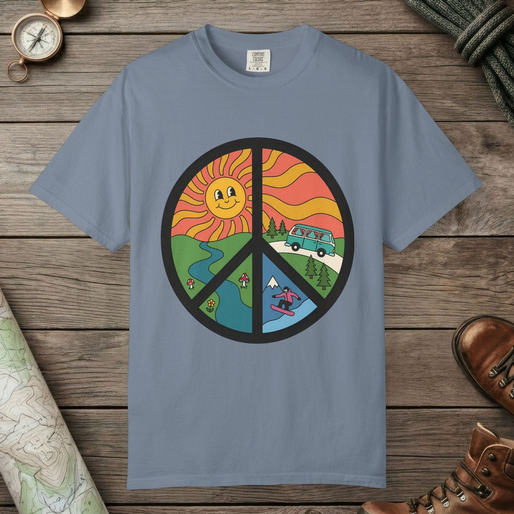 Blue Jean color unisex graphic t-shirt with "Peace Nature" design