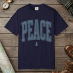 True Navy color unisex graphic t-shirt with "Peace Terrain" design