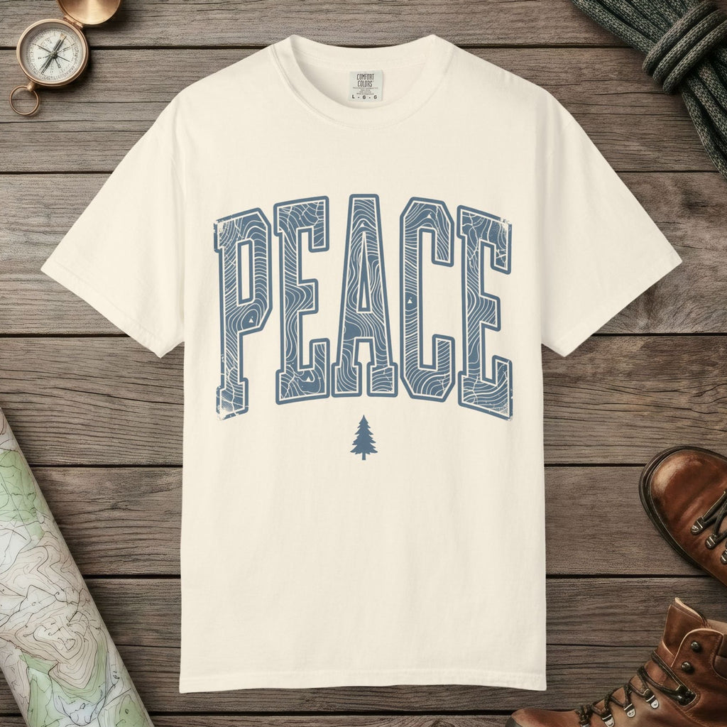 Ivory color unisex graphic t-shirt with "Peace Terrain" design