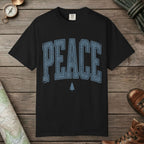 Black color unisex graphic t-shirt with "Peace Terrain" design