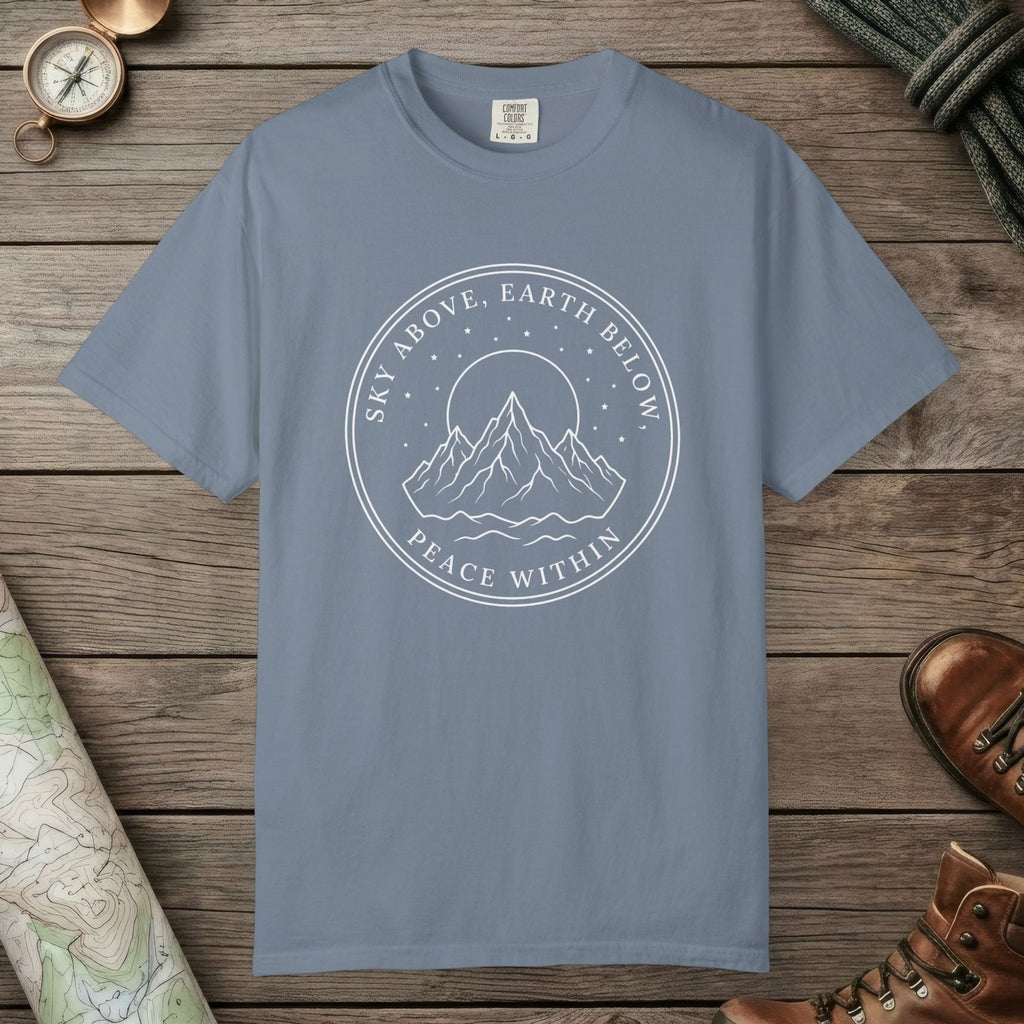 Blue Jean color unisex graphic t-shirt with "Peace Within" design