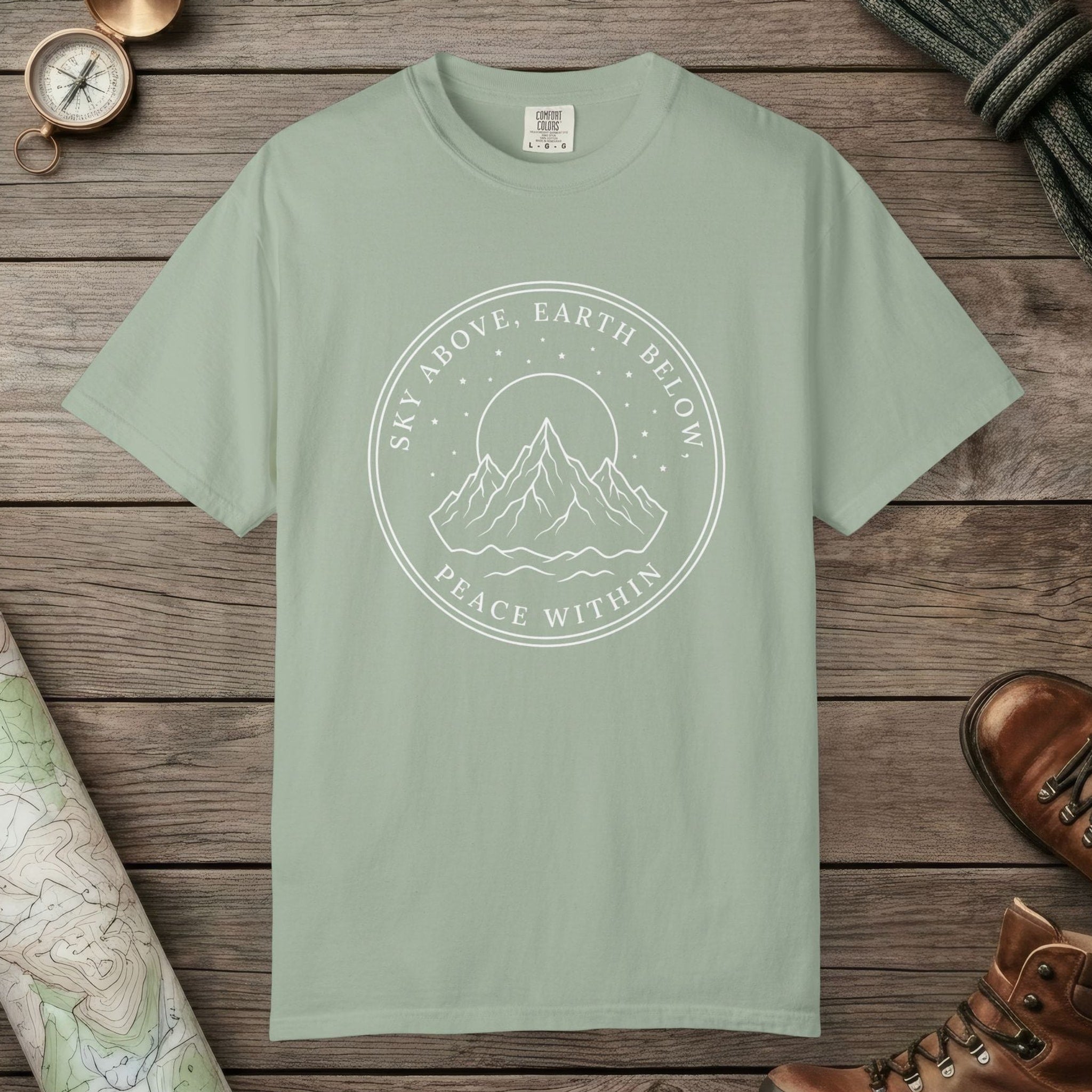 Bay color unisex graphic t-shirt with "Peace Within" design