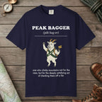 True Navy color unisex graphic t-shirt with "Peak Bagger Definition" design