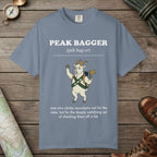 Blue Jean color unisex graphic t-shirt with "Peak Bagger Definition" design