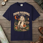 True Navy color unisex graphic t-shirt with "Possum Paranormal" design