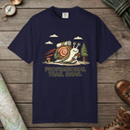 True Navy color unisex graphic t-shirt with "Professional Trail Snail" design
