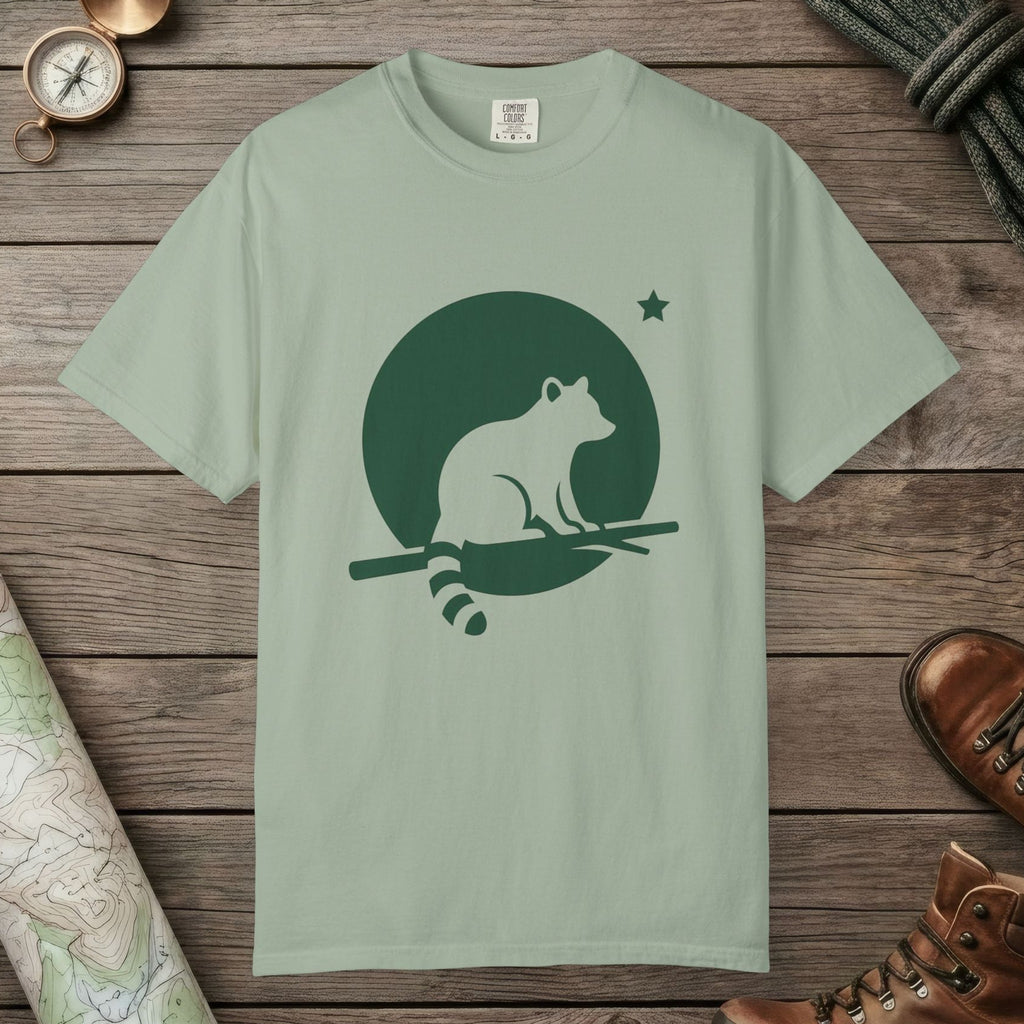 Bay color unisex graphic t-shirt with "Raccoon Moon Silhouette" design