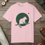 Blossom color unisex graphic t-shirt with "Raccoon Moon Silhouette" design