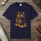 True Navy color unisex graphic t-shirt with "Raccoon with Iced Drink" design