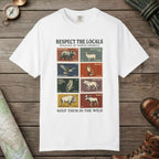 White color unisex graphic t-shirt with "Respect The Locals" design