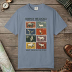 Blue Jean color unisex graphic t-shirt with "Respect The Locals" design