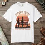 White color unisex graphic t-shirt with "Retro Cactus Desert" design