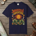 True Navy color unisex graphic t-shirt with "Retro Groovy Mountain Adventure" design