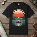 Black color unisex graphic t-shirt with "Retro Lake Day" design