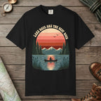 Black color unisex graphic t-shirt with "Retro Lake Day" design