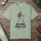 Bay color unisex graphic t-shirt with "Skeleton Hiking" design