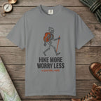 Grey color unisex graphic t-shirt with "Skeleton Hiking" design