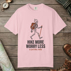 Blossom color unisex graphic t-shirt with "Skeleton Hiking" design