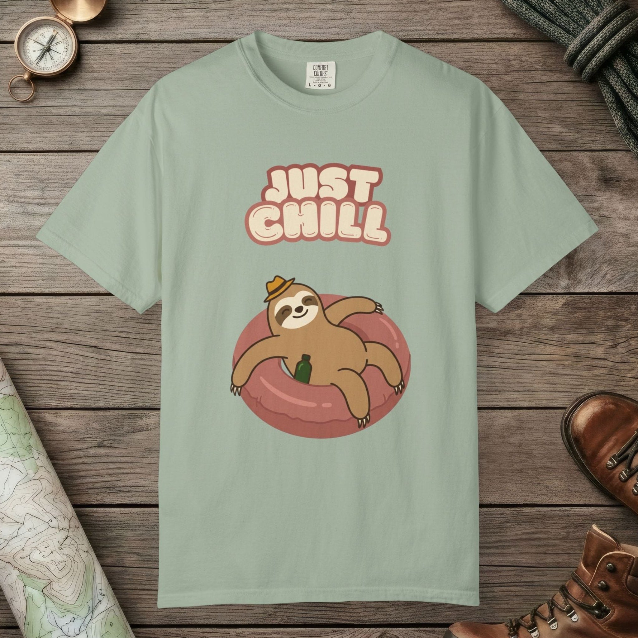 Bay color unisex graphic t-shirt with "Sloth Chilling" design
