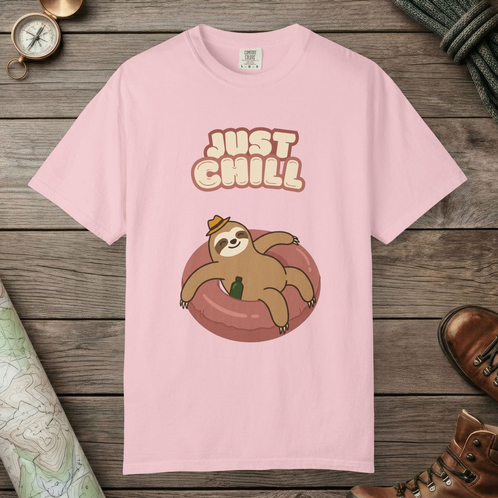 Blossom color unisex graphic t-shirt with "Sloth Chilling" design