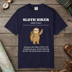True Navy color unisex graphic t-shirt with "Sloth Hiker Definition 2" design
