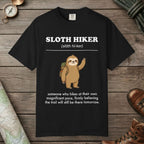 Black color unisex graphic t-shirt with "Sloth Hiker Definition 2" design