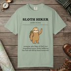Bay color unisex graphic t-shirt with "Sloth Hiker Definition 2" design