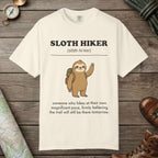 Ivory color unisex graphic t-shirt with "Sloth Hiker Definition 2" design