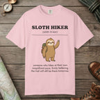 Blossom color unisex graphic t-shirt with "Sloth Hiker Definition 2" design