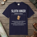True Navy color unisex graphic t-shirt with "Sloth Hiker Definition" design