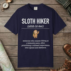 True Navy color unisex graphic t-shirt with "Sloth Hiker Definition" design
